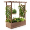 Verhoogd tuinbed met gebogen traliewerk hangend dak plantenbak afvoergaten houten plantenbak voor binnen en buiten bruin 2