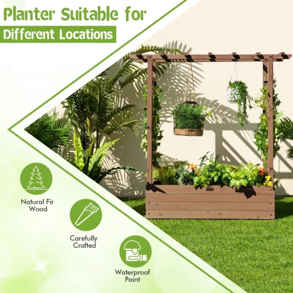 Verhoogd tuinbed met gebogen traliewerk hangend dak plantenbak afvoergaten houten plantenbak voor binnen en buiten bruin 5