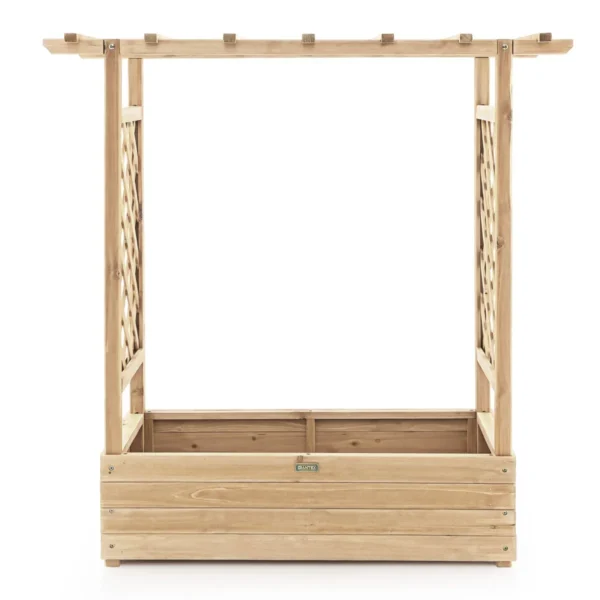 Verhoogd tuinbed met gebogen traliewerk hangend dak plantenbak afvoergaten houten plantenbak voor binnen en buiten naturel 1