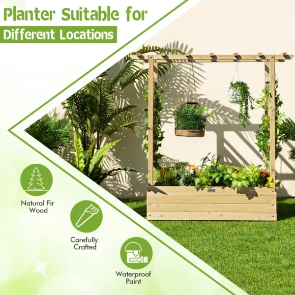 Verhoogd tuinbed met gebogen traliewerk hangend dak plantenbak afvoergaten houten plantenbak voor binnen en buiten naturel 4