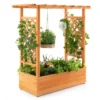 Verhoogd tuinbed met gebogen traliewerk hangend dak plantenbak afvoergaten houten plantenbak voor binnen en buiten oranje 1