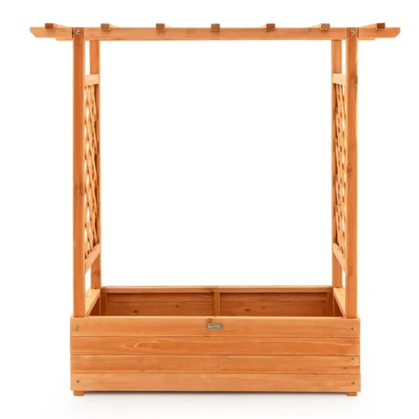 Verhoogd tuinbed met gebogen traliewerk hangend dak plantenbak afvoergaten houten plantenbak voor binnen en buiten oranje 2