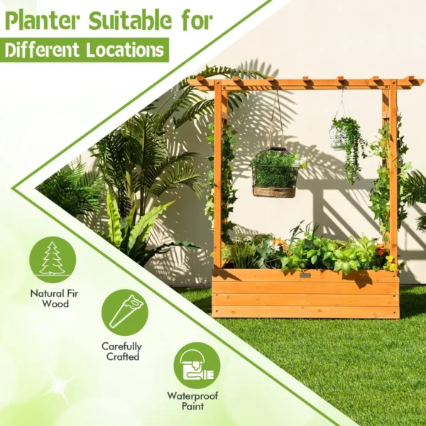 Verhoogd tuinbed met gebogen traliewerk hangend dak plantenbak afvoergaten houten plantenbak voor binnen en buiten oranje 4