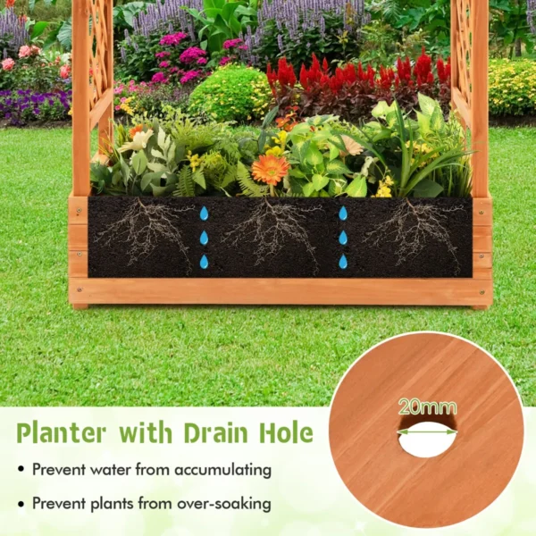Verhoogd tuinbed met gebogen traliewerk hangend dak plantenbak afvoergaten houten plantenbak voor binnen en buiten oranje 6
