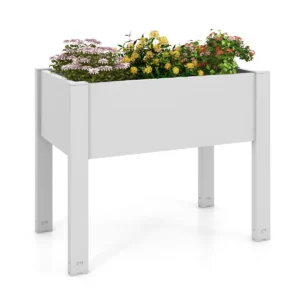 Verhoogd tuinbed zelfwatergevende plantenbak met waterniveau indicator plastic bloemencontainer voor groenten wit 1