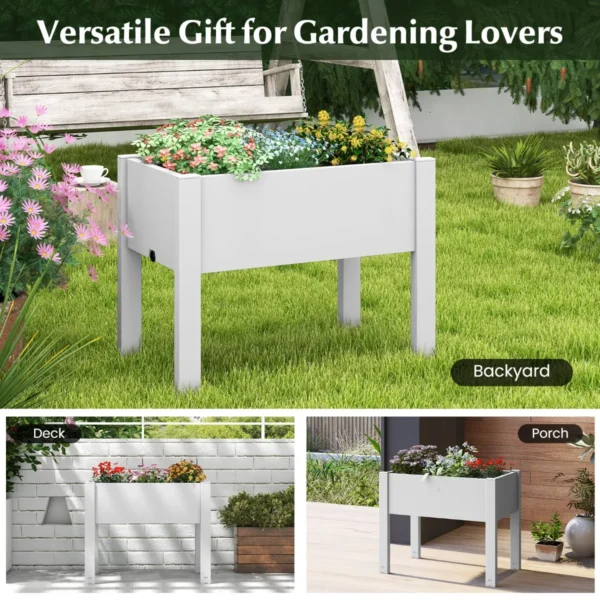 Verhoogd tuinbed zelfwatergevende plantenbak met waterniveau indicator plastic bloemencontainer voor groenten wit 3