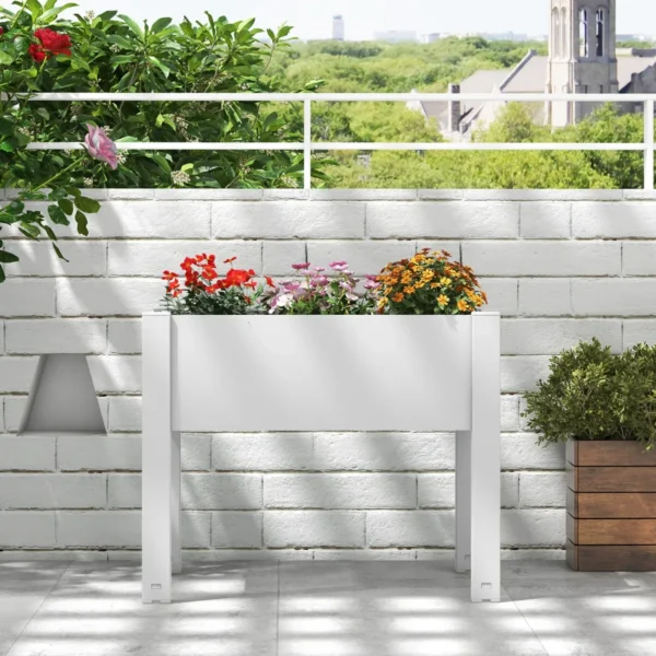 Verhoogd tuinbed zelfwatergevende plantenbak met waterniveau indicator plastic bloemencontainer voor groenten wit 4