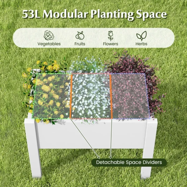 Verhoogd tuinbed zelfwatergevende plantenbak met waterniveau indicator plastic bloemencontainer voor groenten wit 7