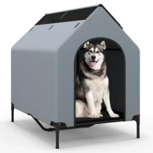 Verhoogde hondenkennel van 110 cm voor middelgrote rassen groot huisdierhuis met geventileerde ramen en afneembare hoes 1