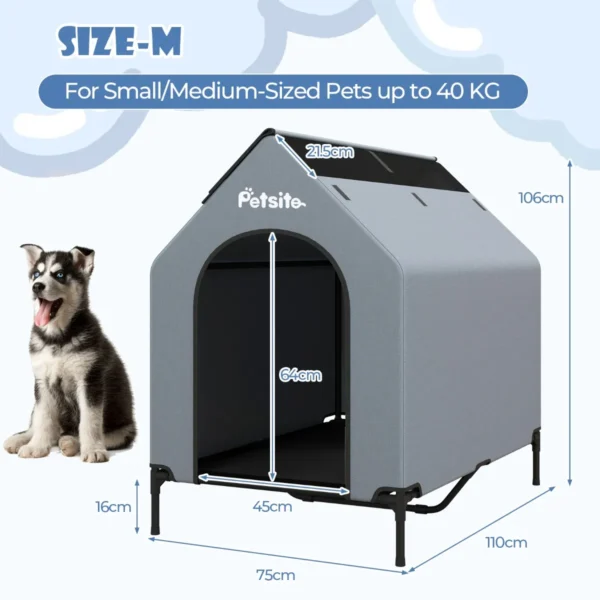Verhoogde hondenkennel van 110 cm voor middelgrote rassen groot huisdierhuis met geventileerde ramen en afneembare hoes 2