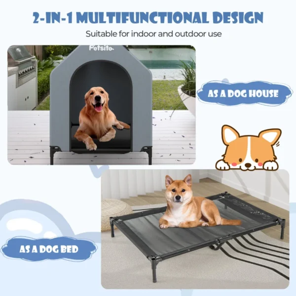 Verhoogde hondenkennel van 110 cm voor middelgrote rassen groot huisdierhuis met geventileerde ramen en afneembare hoes 3