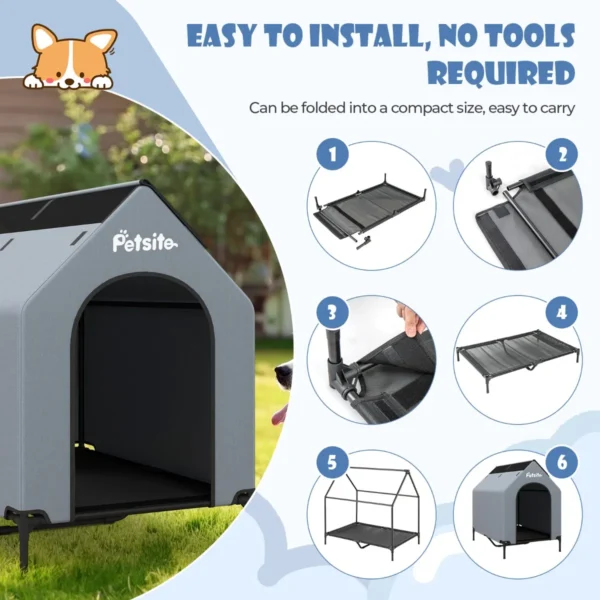 Verhoogde hondenkennel van 110 cm voor middelgrote rassen groot huisdierhuis met geventileerde ramen en afneembare hoes 7