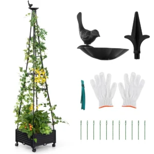 Verhoogde plantenbak op wielen met hekwerk tuinbed met zelflozing decoratieve vogels en pijlen tomatenkooi voor groenten klimplanten 1