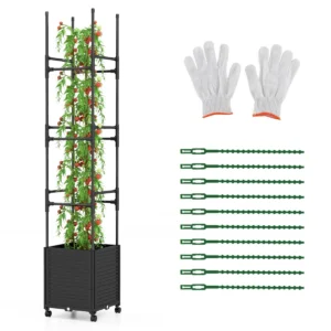 Verhoogde plantenbak op wielen met trellis automatisch bewaterend tuinbed met 3 hoogtes verwijderbare metalen buizen voor klimplanten 1