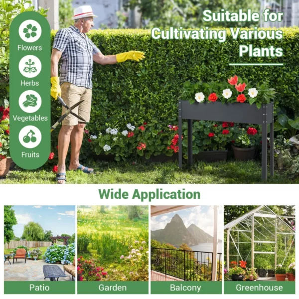 Verhoogde tuinbed verhoogde metalen plantenbak met poten afwateringsgat plantenbak grote metalen plantenbak zwart 7