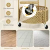Verplaatsbare glazen salontafel ronde bijzettafel beerontwerp opbergmand metalen frame bijzettafel met vergrendelbare zwenkwielen goud 6