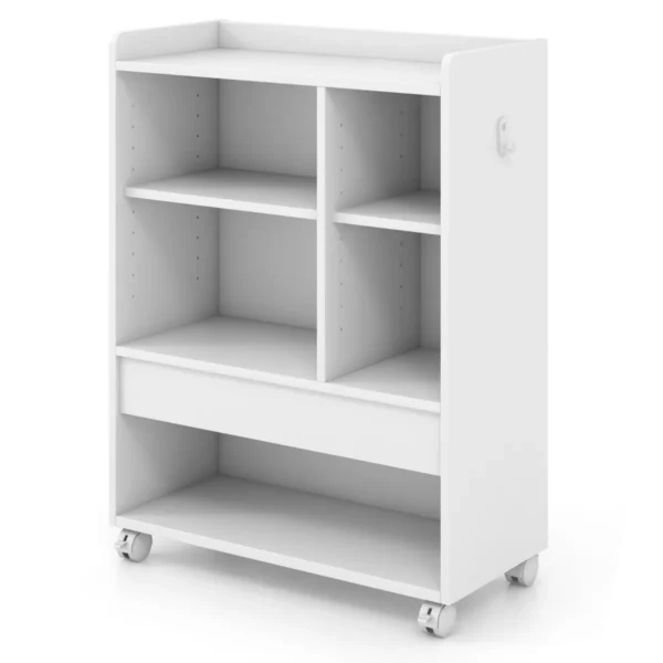 Verrijdbaar archiefkast met lade opbergmeubel met verstelbare planken open vakken haken rollend archiefkast wit 2