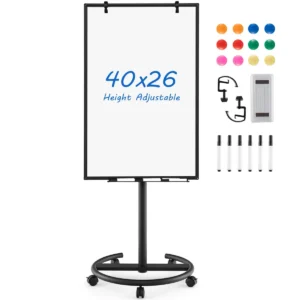 Verrijdbaar magnetisch whiteboard 100x65cm verrijdbaar droog schoolbord in hoogte verstelbaar stabiele ronde standaard markers gum 1
