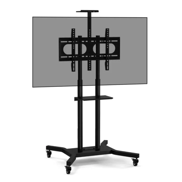 Verrijdbaar tv meubel voor platte en gebogen tv's van 32“ tot 70” tot 50 kg verstelbare tv trolley met wielen 2 planken voor camera en av 2