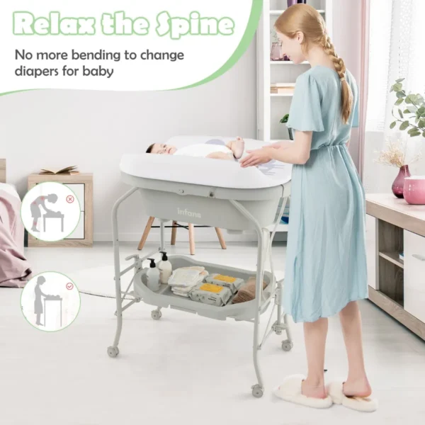 Verschoontafel met bad draagbare babyverschoontafel met pvc kussen badje opberglade opvouwbare verschoontafel grijs 4