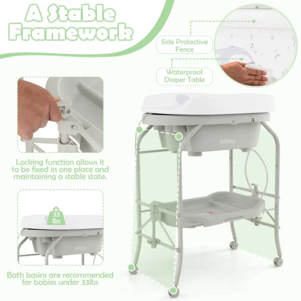 Verschoontafel met bad draagbare babyverschoontafel met pvc kussen badje opberglade opvouwbare verschoontafel grijs 6