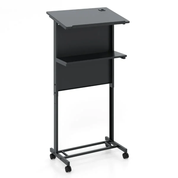 Verstelbaar sta bureau sta zit bureau op wielen mobiel staand bureau met tafelblad & opbergruimte laptoptrolley voor kantoor 1