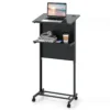 Verstelbaar sta bureau sta zit bureau op wielen mobiel staand bureau met tafelblad & opbergruimte laptoptrolley voor kantoor 2