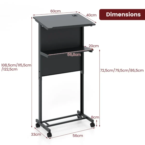 Verstelbaar sta bureau sta zit bureau op wielen mobiel staand bureau met tafelblad & opbergruimte laptoptrolley voor kantoor 3