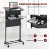 Verstelbaar sta bureau sta zit bureau op wielen mobiel staand bureau met tafelblad & opbergruimte laptoptrolley voor kantoor 5