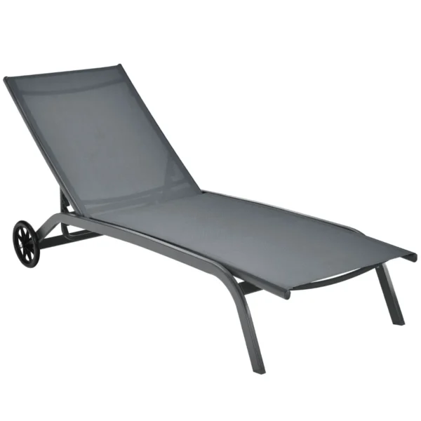 Verstelbare ligstoel patio ligstoel met soepele wielen en sneldrogende stof buiten 6 standen relaxfauteuil voor achtertuin tuin grijs 1