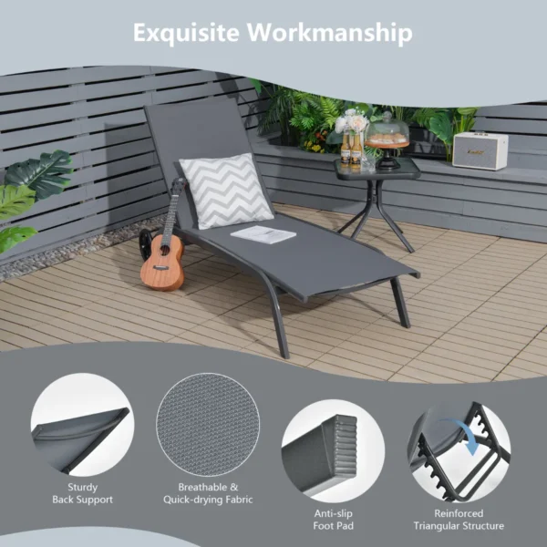 Verstelbare ligstoel patio ligstoel met soepele wielen en sneldrogende stof buiten 6 standen relaxfauteuil voor achtertuin tuin grijs 4