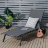 Verstelbare ligstoel patio ligstoel met soepele wielen en sneldrogende stof buiten 6 standen relaxfauteuil voor achtertuin tuin grijs 6