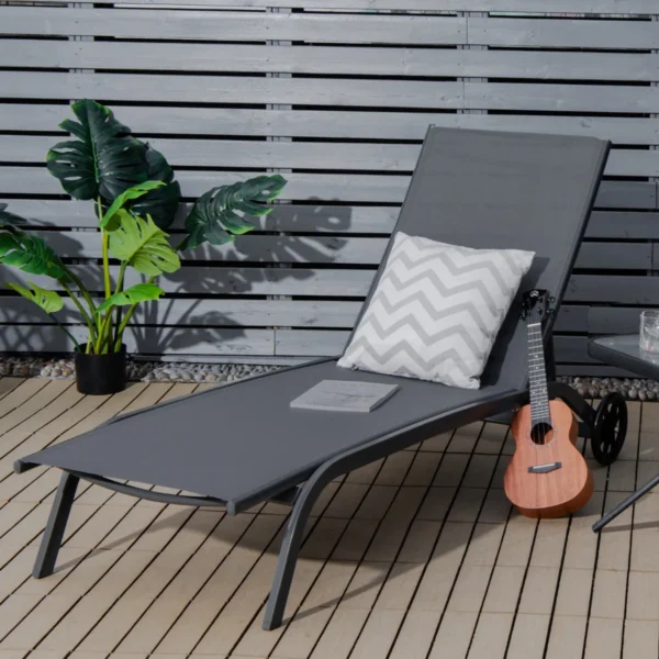 Verstelbare ligstoel patio ligstoel met soepele wielen en sneldrogende stof buiten 6 standen relaxfauteuil voor achtertuin tuin grijs 6