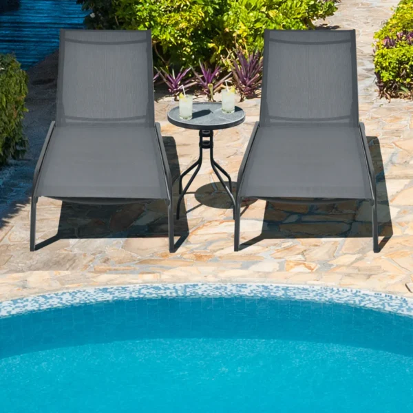 Verstelbare ligstoel patio ligstoel met soepele wielen en sneldrogende stof buiten 6 standen relaxfauteuil voor achtertuin tuin grijs 7