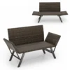 Verstelbare terras loveseat voor 2 personen bekleed met sneldrogend schuim verstelbare armleuningen rieten bank 300 kg draagvermogen 1