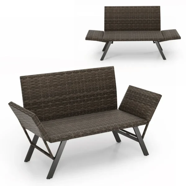 Verstelbare terras loveseat voor 2 personen bekleed met sneldrogend schuim verstelbare armleuningen rieten bank 300 kg draagvermogen 1