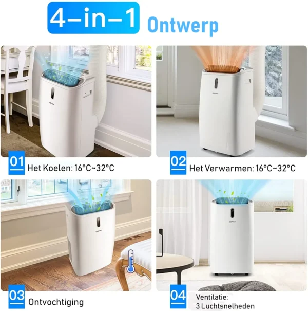 Verwarming/koeling airconditioner draagbare 5 in 1 airconditioner met afstandsbediening 14000 btu voor 40 ㎡ 44,5 x 39 x 77 cm wit 3
