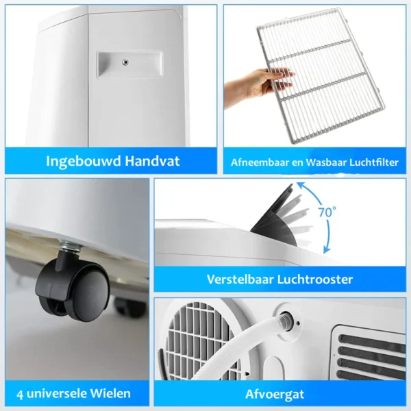 Verwarming/koeling airconditioner draagbare 5 in 1 airconditioner met afstandsbediening 14000 btu voor 40 ㎡ 44,5 x 39 x 77 cm wit 6