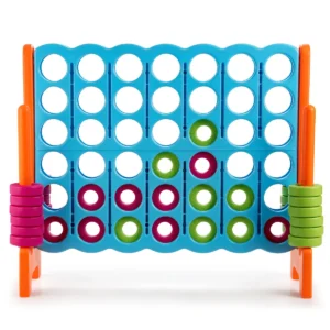 Vier op een rij spel met 42 jumbo ringen 120 x 42 x 104 cm blauw + oranje 1