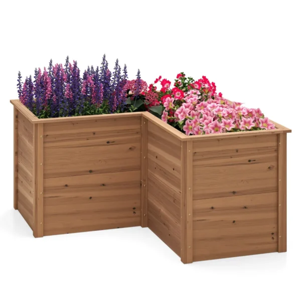 Vierkante moestuinbak van dennenhout met open l vormige basis verhoogde plantenbak voor groenten en fruit voor tuin bruin 1