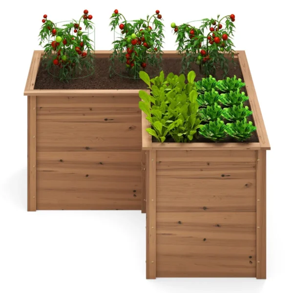 Vierkante moestuinbak van dennenhout met open l vormige basis verhoogde plantenbak voor groenten en fruit voor tuin bruin 2