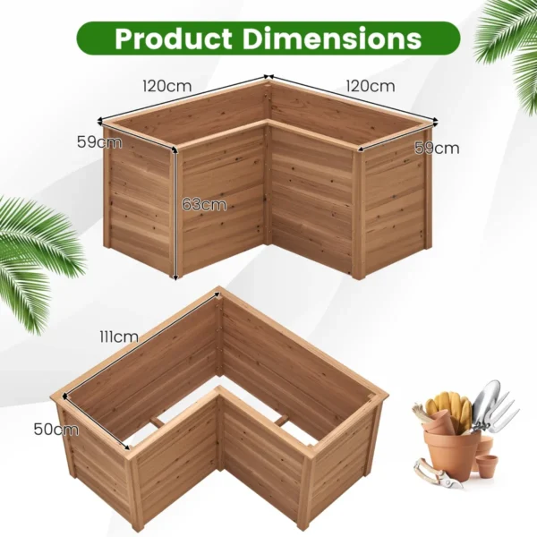 Vierkante moestuinbak van dennenhout met open l vormige basis verhoogde plantenbak voor groenten en fruit voor tuin bruin 4