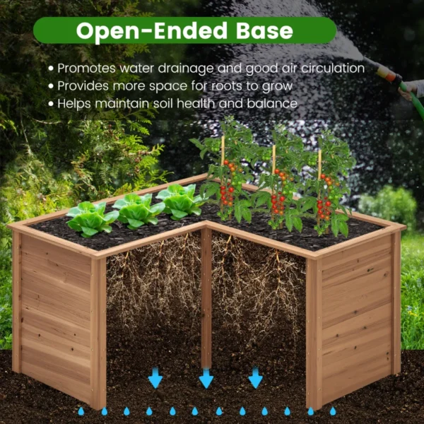 Vierkante moestuinbak van dennenhout met open l vormige basis verhoogde plantenbak voor groenten en fruit voor tuin bruin 6