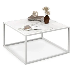 Vierkante salontafel salontafel van imitatiemarmer metalen frame eenvoudig te installeren 70 x 70 x 40cm (wit) 1
