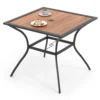 Vierkante terrastafel voor 4 personen bistrotafel met houten blad en stevig metalen frame buitentafel met verstelbaar parasolgat 1