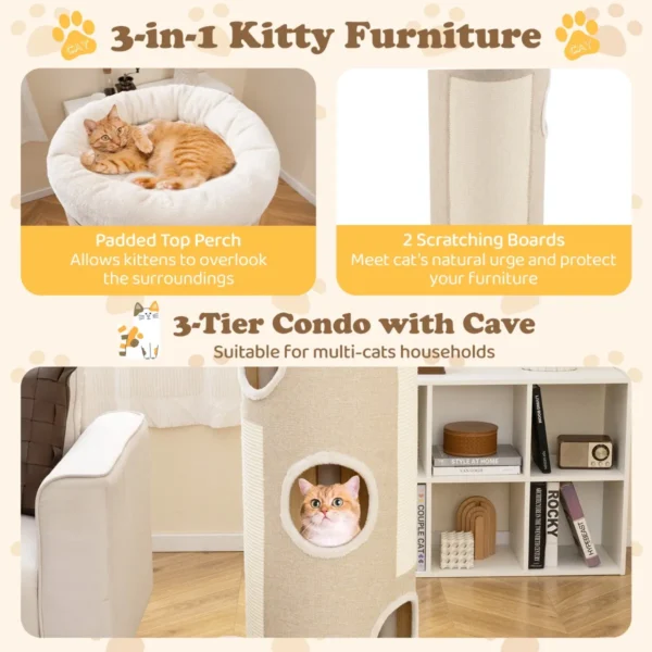 Vierlaags kattenhuis voor meerdere katten tonvormig kattenmeubel met afneembaar pluchen bed sisal krabplank & bamboemat 4