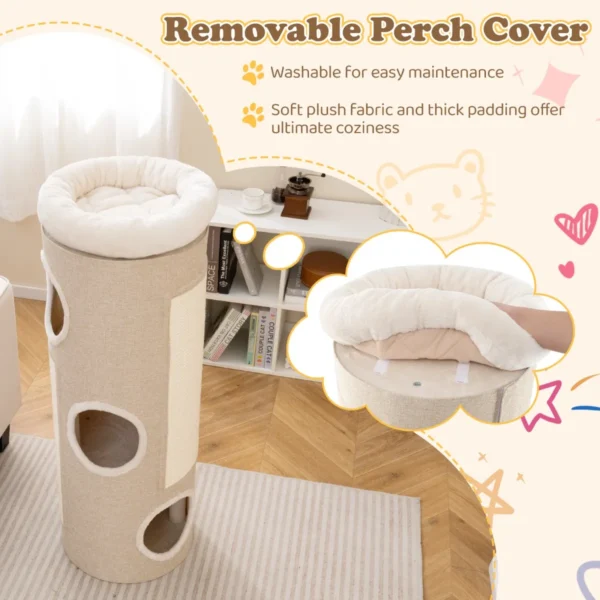 Vierlaags kattenhuis voor meerdere katten tonvormig kattenmeubel met afneembaar pluchen bed sisal krabplank & bamboemat 5