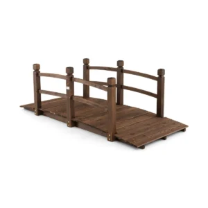Vijverbrug tuinbrug houten brug met leuning 171 x 76,5 x 58,5 cm decoratieve brug houten brug van dennenhout sierbrug voor tuin vijver 1