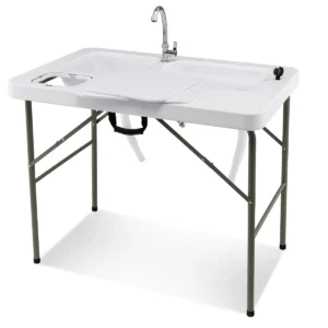 Visschoonmaaktafel klaptafel met 2 geïntegreerde spoelbakken en 360° draaibare kraan draagbare picknicktafel voor buiten 1