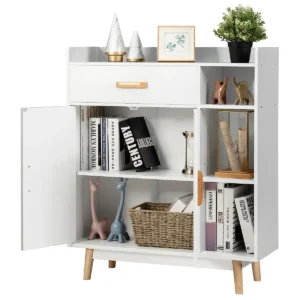 Vloer opslagkast vrijstaande kast met 1 lade 2 deuren 3 planken & 4 rubberhouten poten dressoir organisator voor de thuis kantoor 1